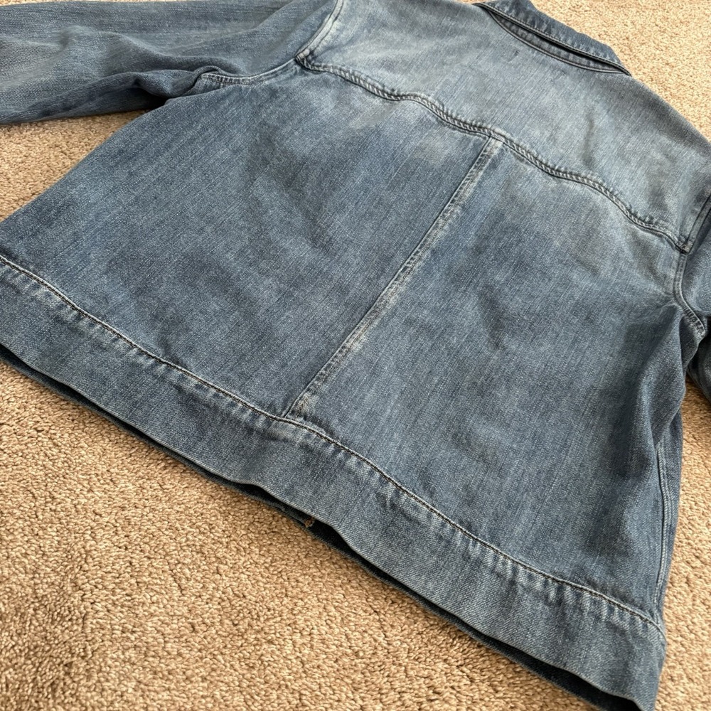 PAIGE Alamar Distressed Jean Jacket Womens XL Blue Denim Stretch Button Front - Picture 10 of 14